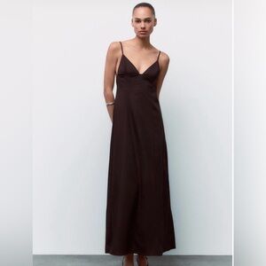 Zara 100% Cotton Voluminous Chocolate Brown Maxi Dress